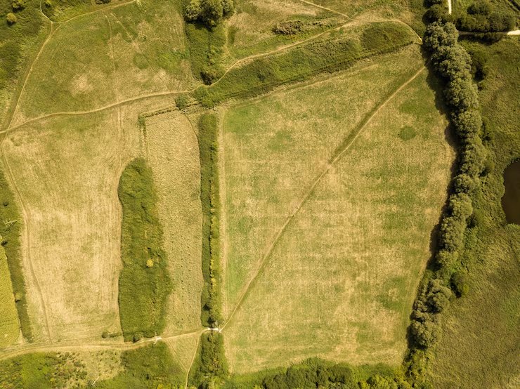 Aerial view of open land parcels ready to build on