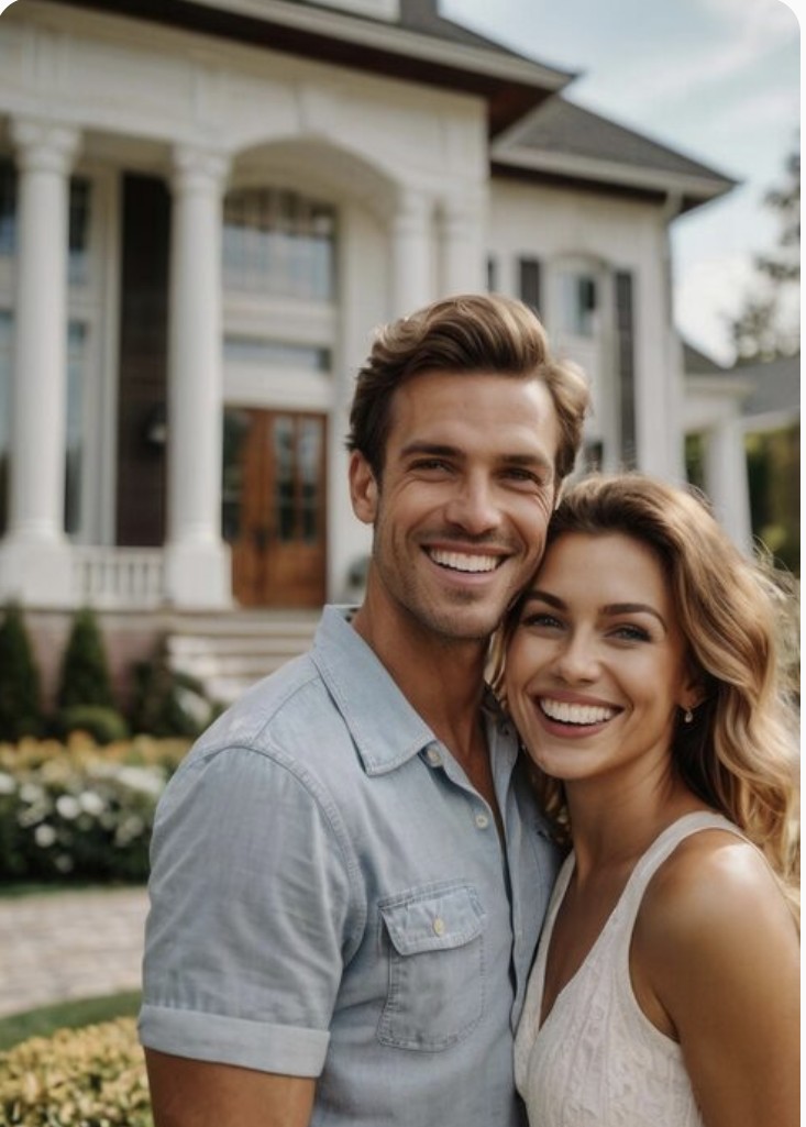 A couple in front of their new home