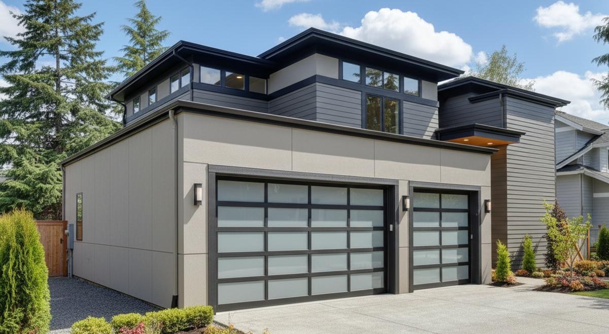 Modern two-car garage with living space above