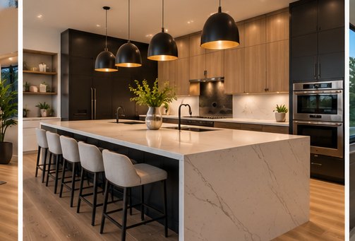 Kitchen with marble island